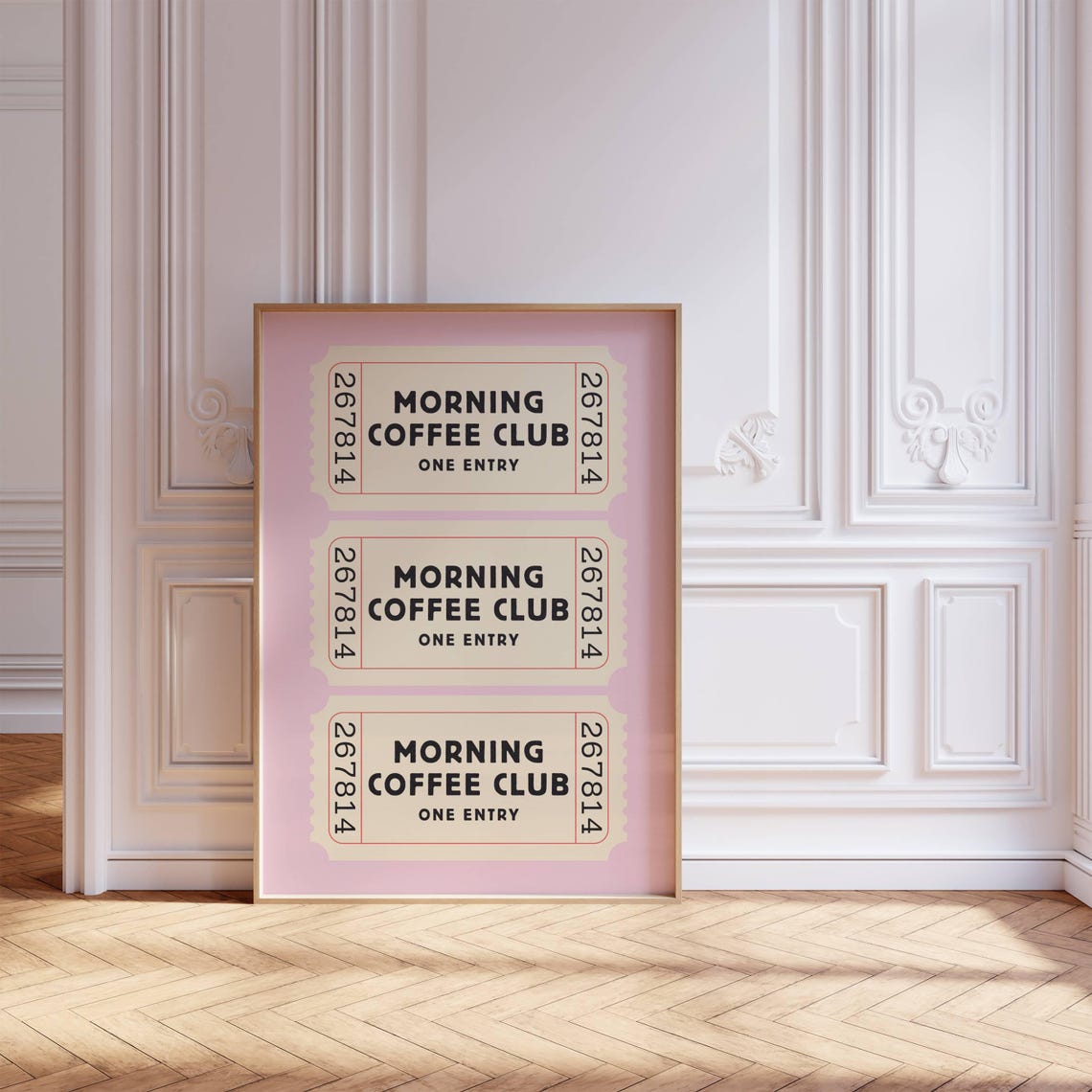 Morning Coffee Club Retro Ticket Stub Trio Pink Kitchen Poster - Image 8