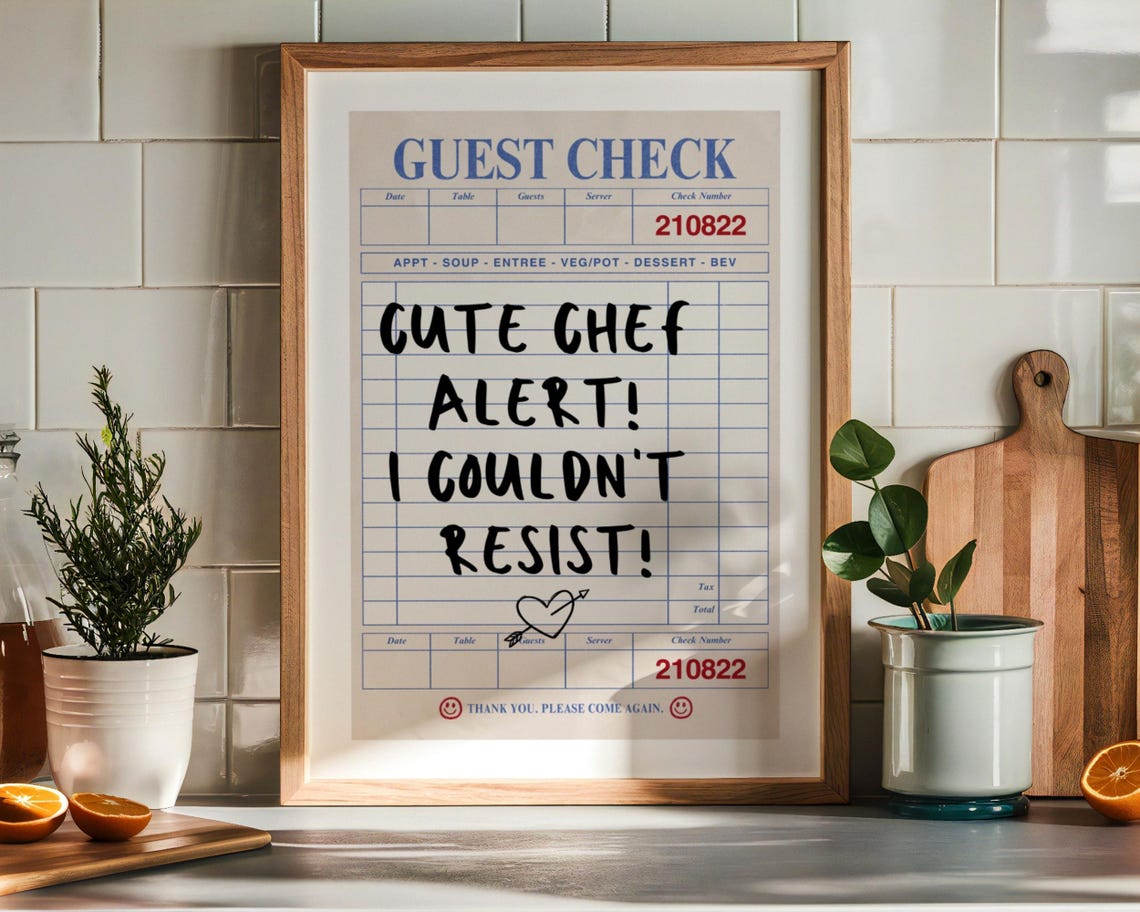 Cute Chef Alert Guest Check Print Trendy Wall Art Prints Kitchen Wall Art Retro Art Print Funky Decor Dining Room Poster Print - Image 6