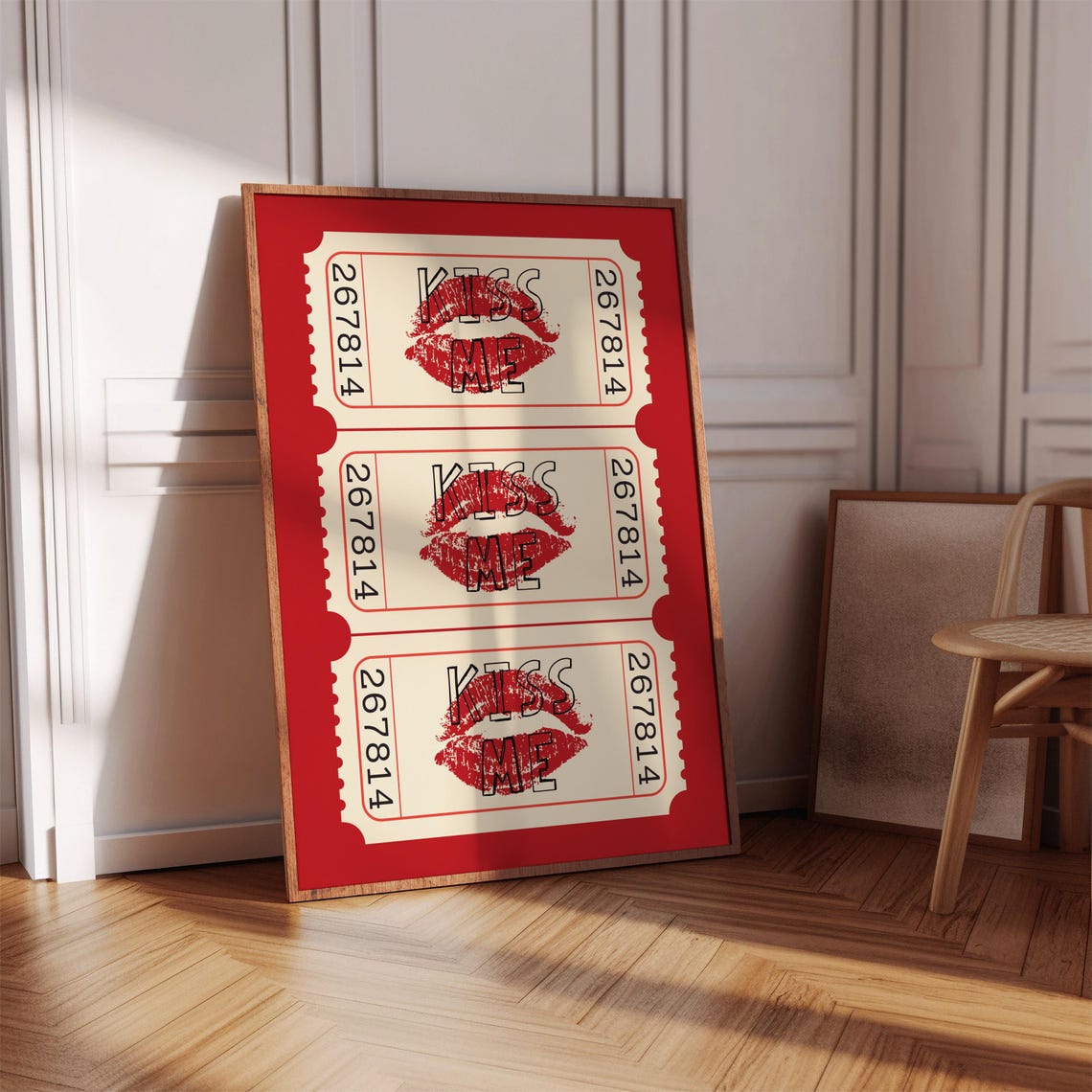 Kiss Me Red Lipstick Retro Ticket Stub Trio Girly Wall Poster - Image 4