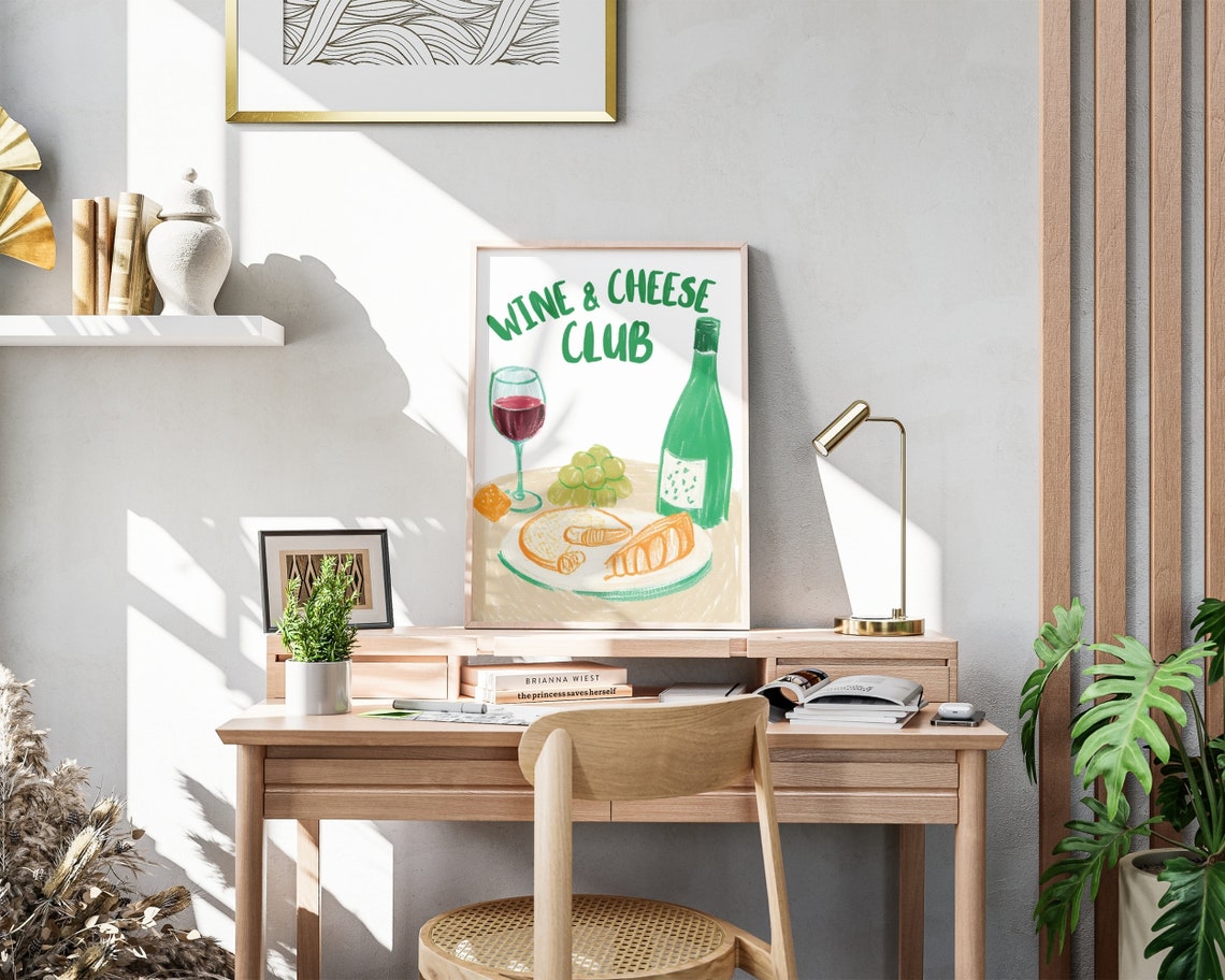 Wine and Cheese Club Green Illustration Kitchen Dining Art Poster - Image 7