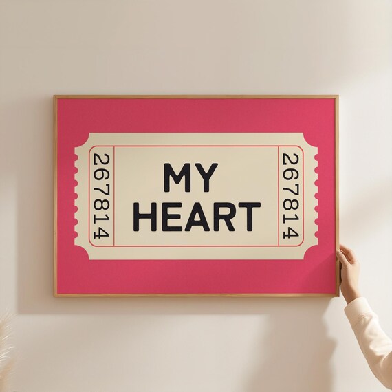My Heart Ticket Stub Vintage Pink Sweet Love Valentine Wall Art