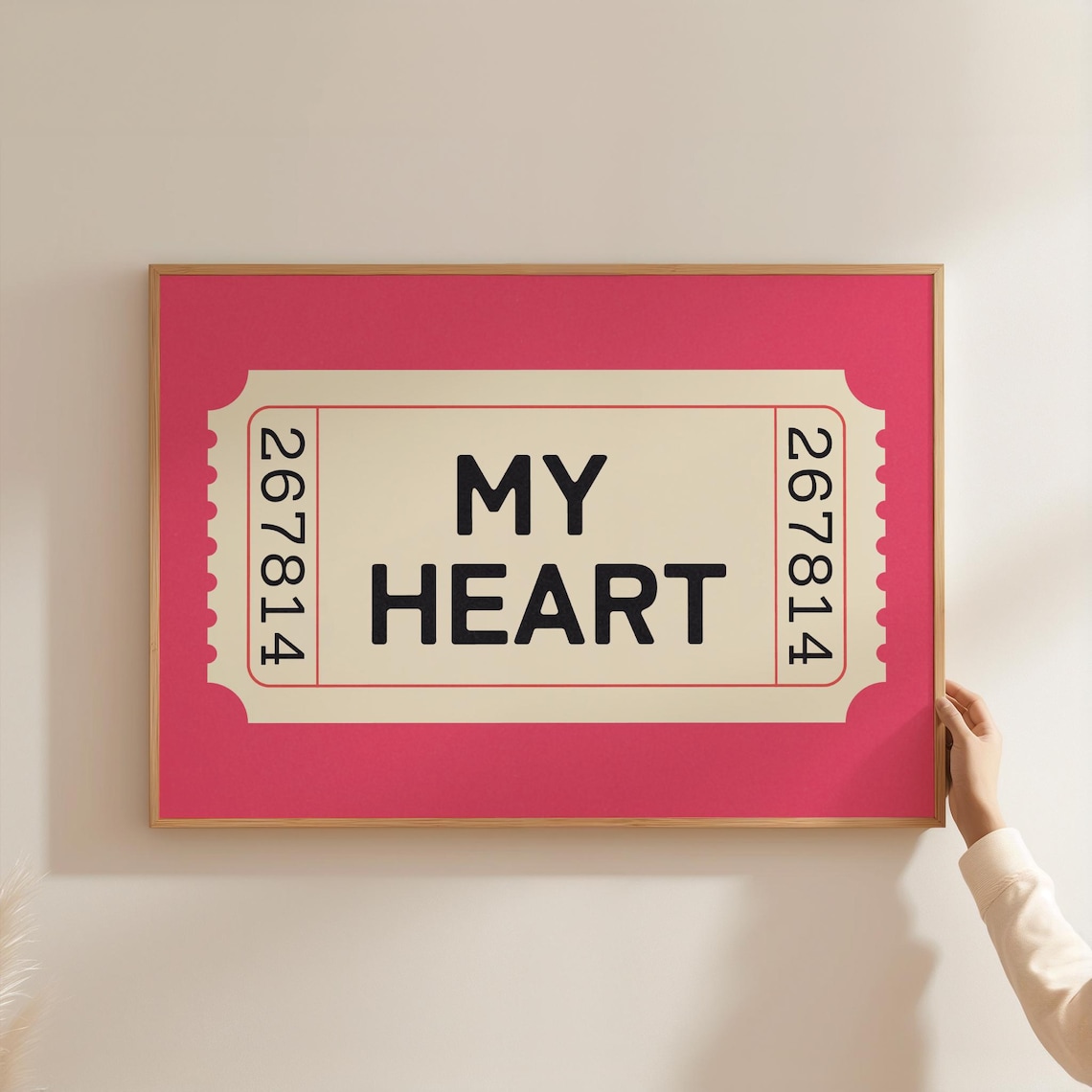 My Heart Ticket Stub Vintage Pink Sweet Love Valentine Wall Art