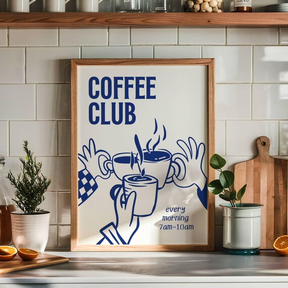 Retro Coffee Club Coffee Kitchen Wall Art Print