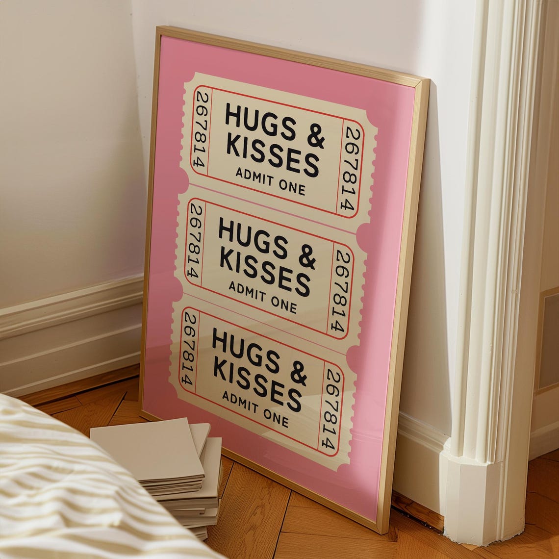 Hugs And Kisses Admit One Pink Ticket Stub Trio Cute Love Poster - Image 6