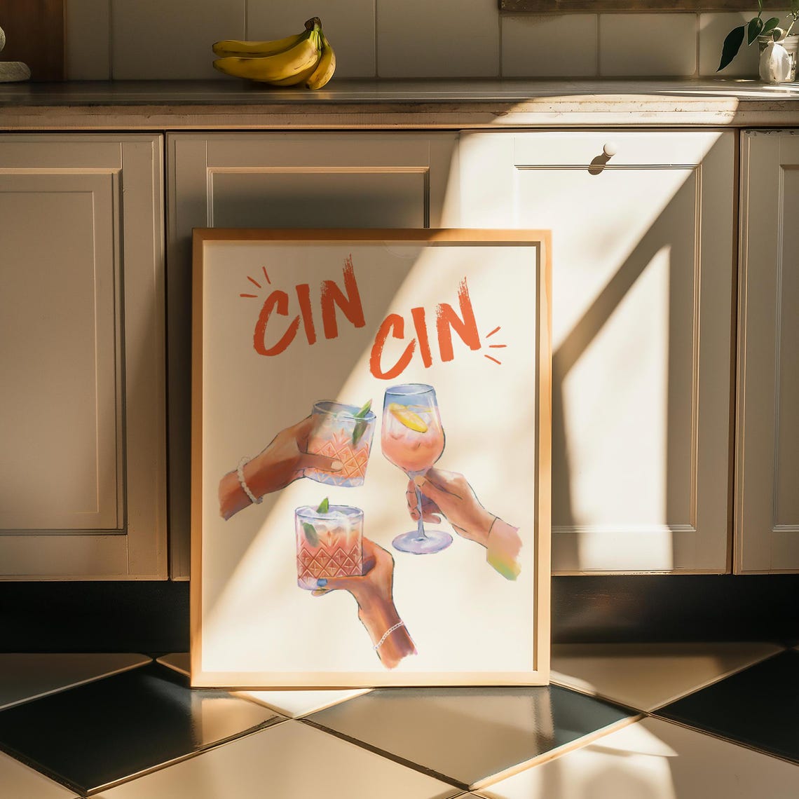 Cin Cin Cheers Toast Cocktail Bar Cart Orange Art Spritz Poster - Image 5