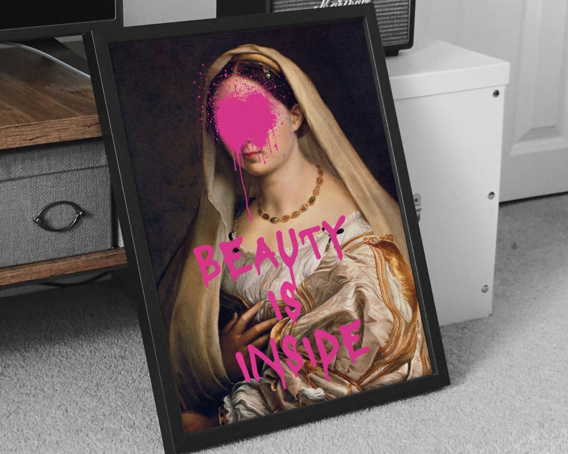 Beauty Is Inside Altered Renaissance Veiled Lady Portrait Poster - Image 4