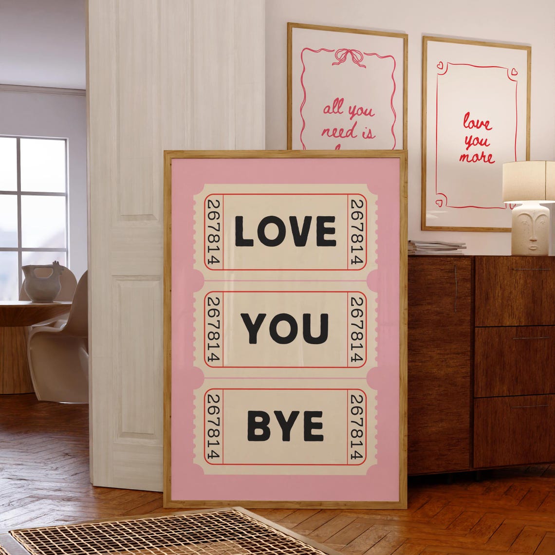 Love You Bye Vintage Ticket Stub Trio Pink Girly Wall Poster - Image 7