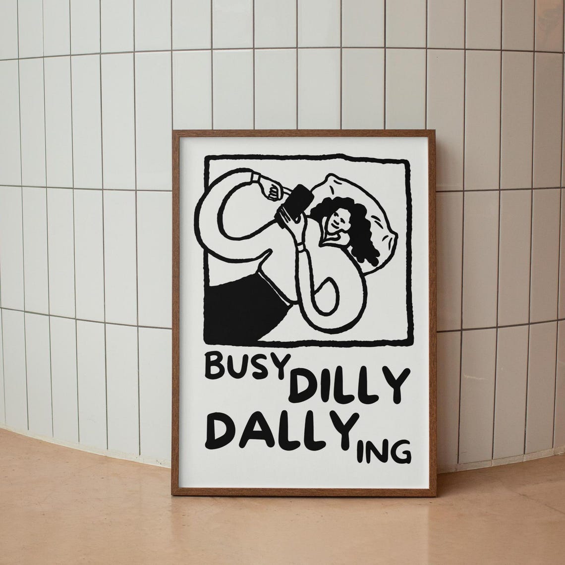 Busy Dilly Dallying Funny Lazy Day Bed Rest Line Drawing Poster - Image 7