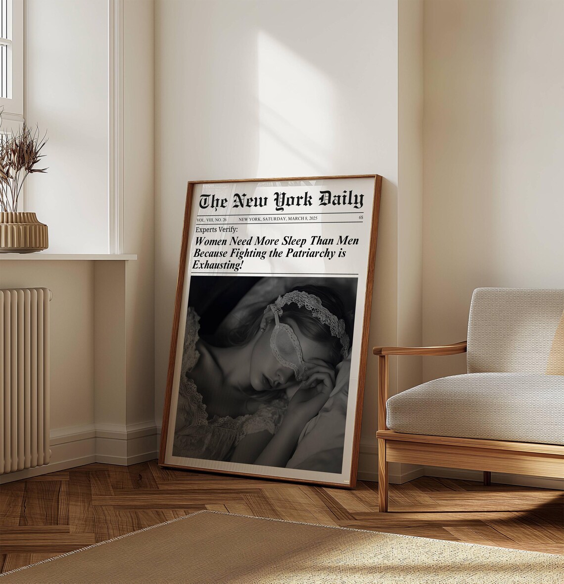 Women Need More Sleep Feminist Newspaper Headline Funny Quote Poster - Image 7