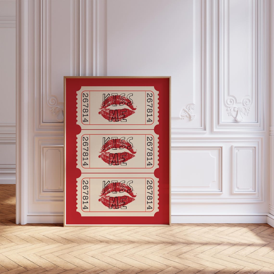 Kiss Me Red Lipstick Retro Ticket Stub Trio Girly Wall Poster - Image 6