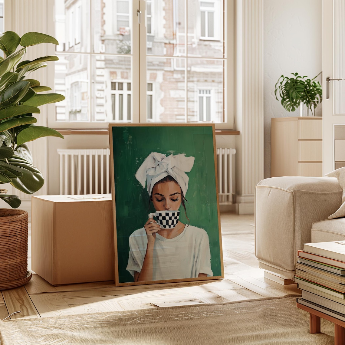 Woman Drinking Coffee, Contemporary Kitchen Decor - Image 5