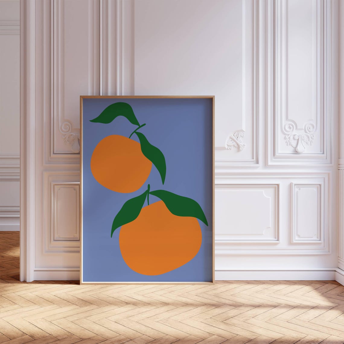 Two Oranges Bold Pop Style Blue Background Kitchen Art Poster - Image 8