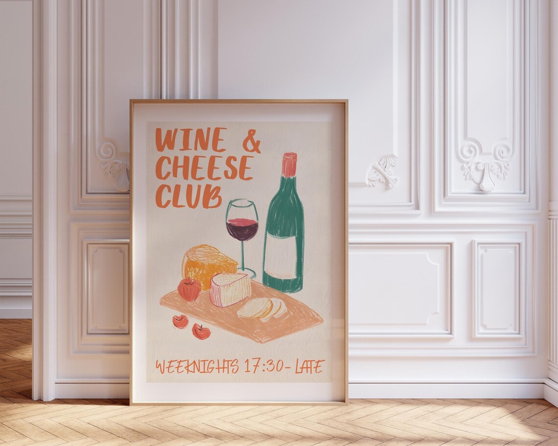 Wine and Cheese Club Retro Kitchen Art Print - Image 6