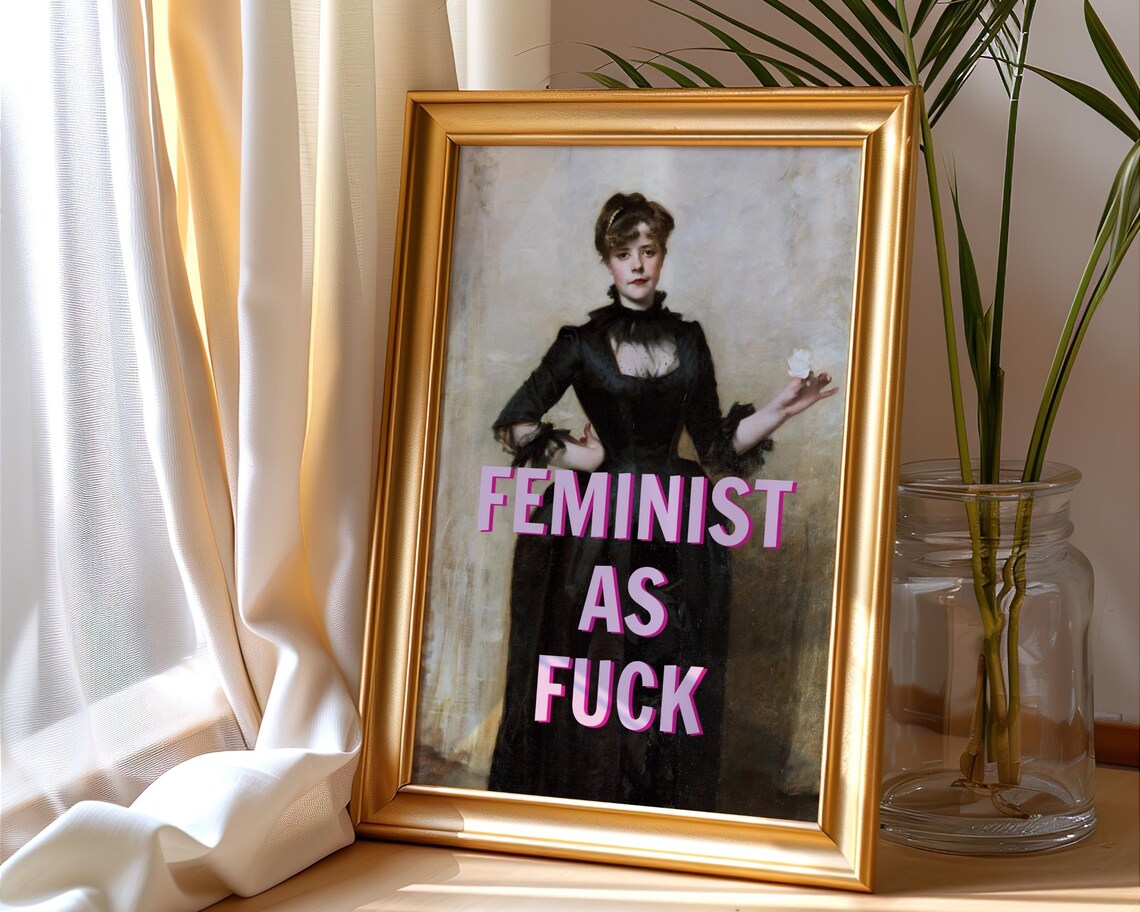 Feminist As Fuck Altered Classic Portrait Bold Pink Quote Art Poster - Image 4