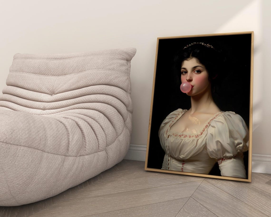 Pink Bubblegum Baroque Lady Tiara Portrait Altered Classic Art Poster - Image 2