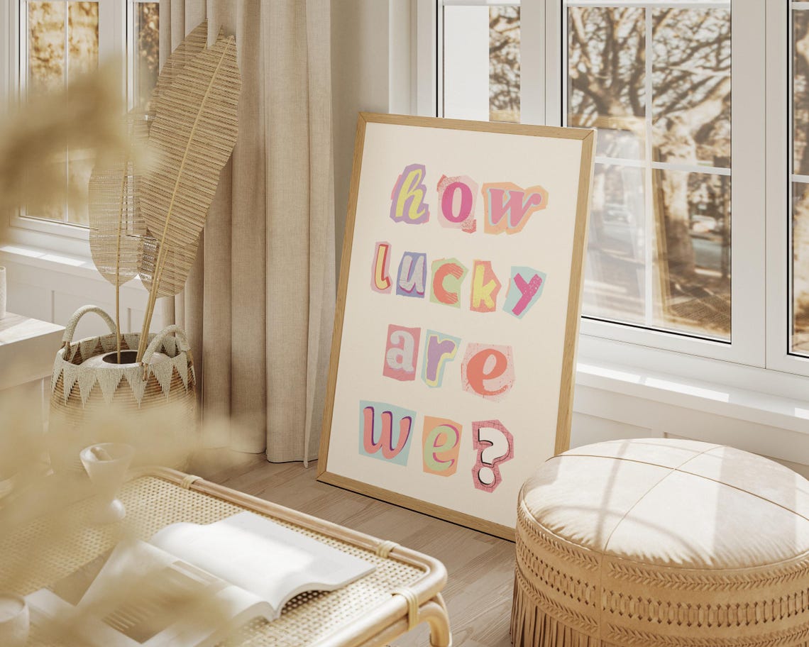 How Lucky Are We Colorful Ransom Note Letter Typography Poster - Image 2