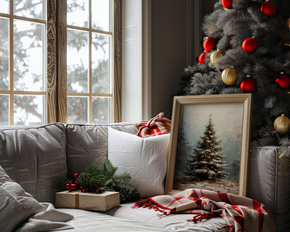 Vintage Christmas Tree Snowy Winter Wonderland Holiday Art Poster - Image 4