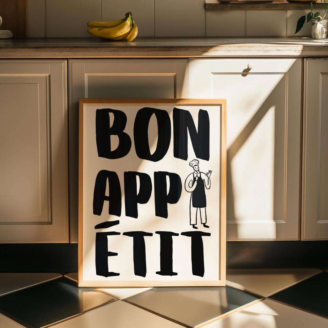 Bon Appetit Black French Kitchen Chef Minimalist Typography Poster - Image 8
