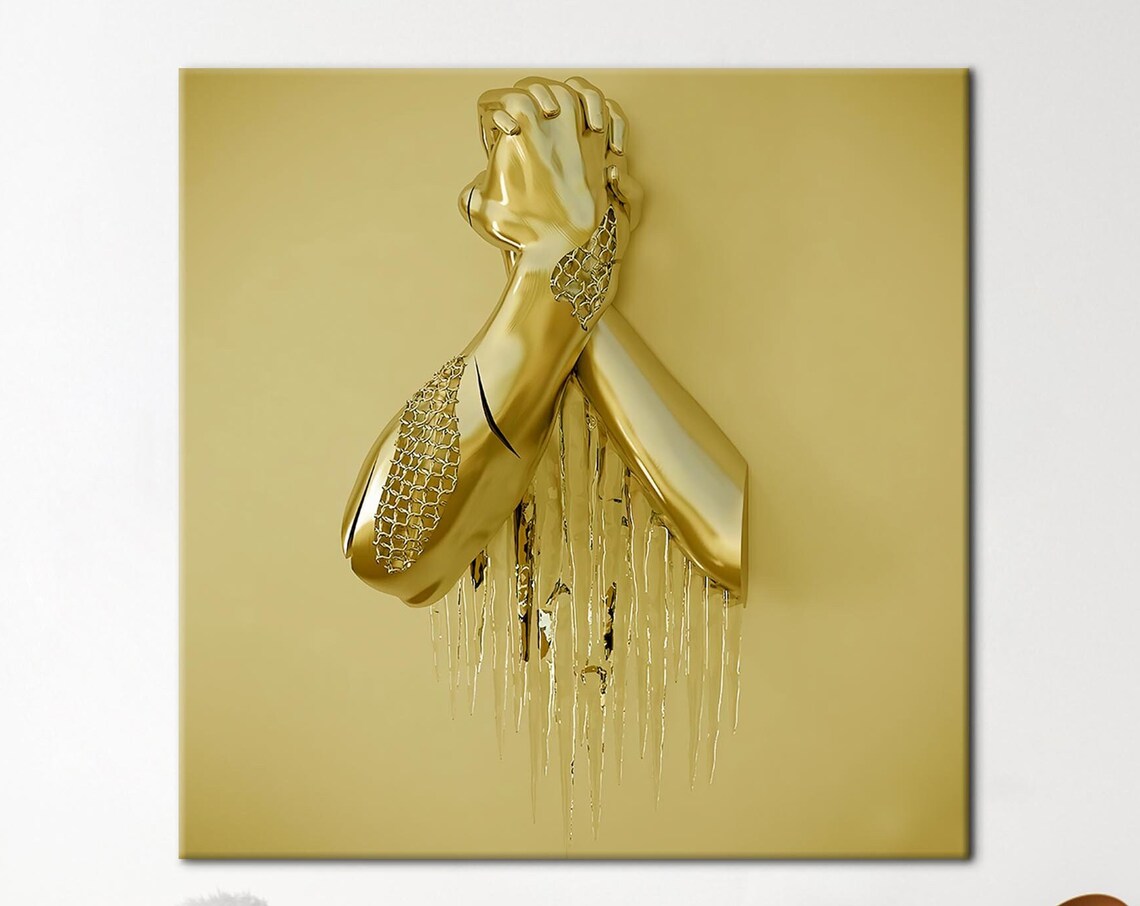 Surreal Golden Hand Sculpture Melting Metallic Contemporary Art Poster