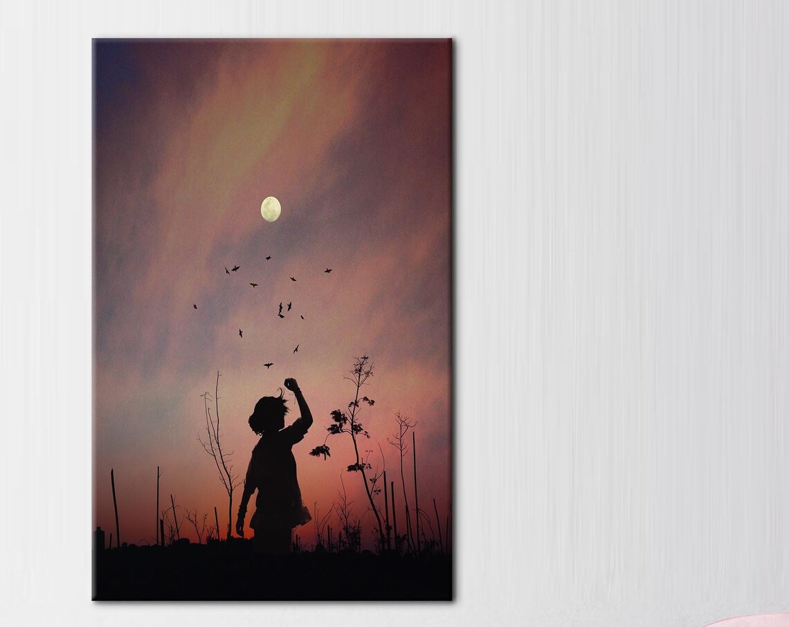 Beautiful Sky Sunset Moon Landscape Art Print