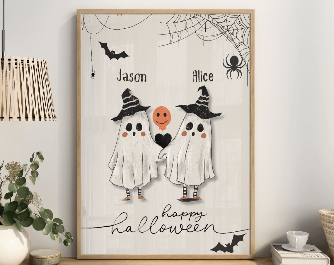Custom Name Halloween Couple Ghost Family Art Print - Image 4