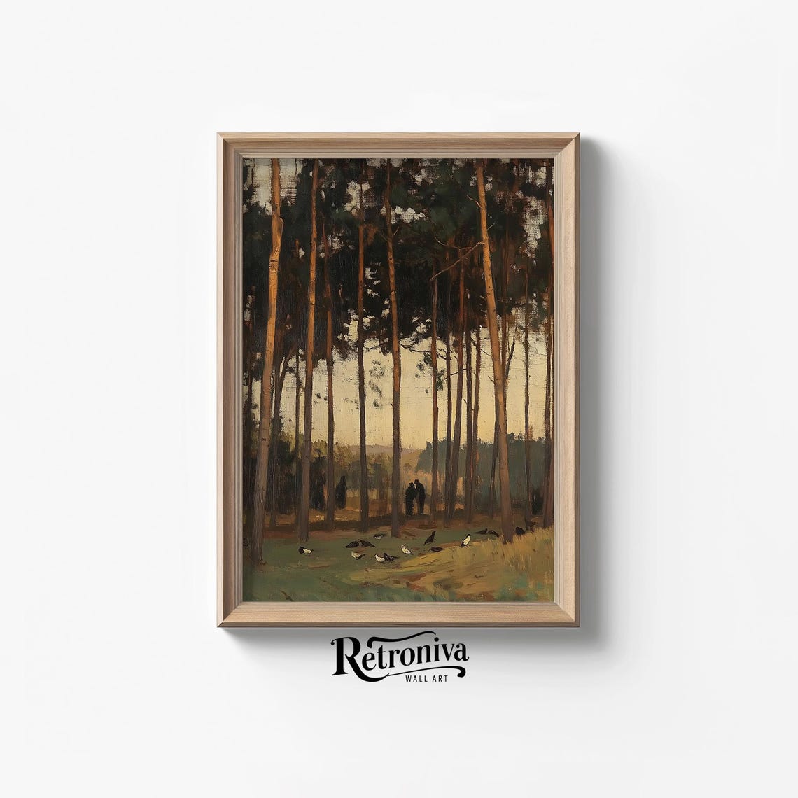 Secret Meeting In Woodland Scene Vintage Oil Painting Muted Forest Wall Decor Farmhouse Art Print Retroniva Art Lnd 002
