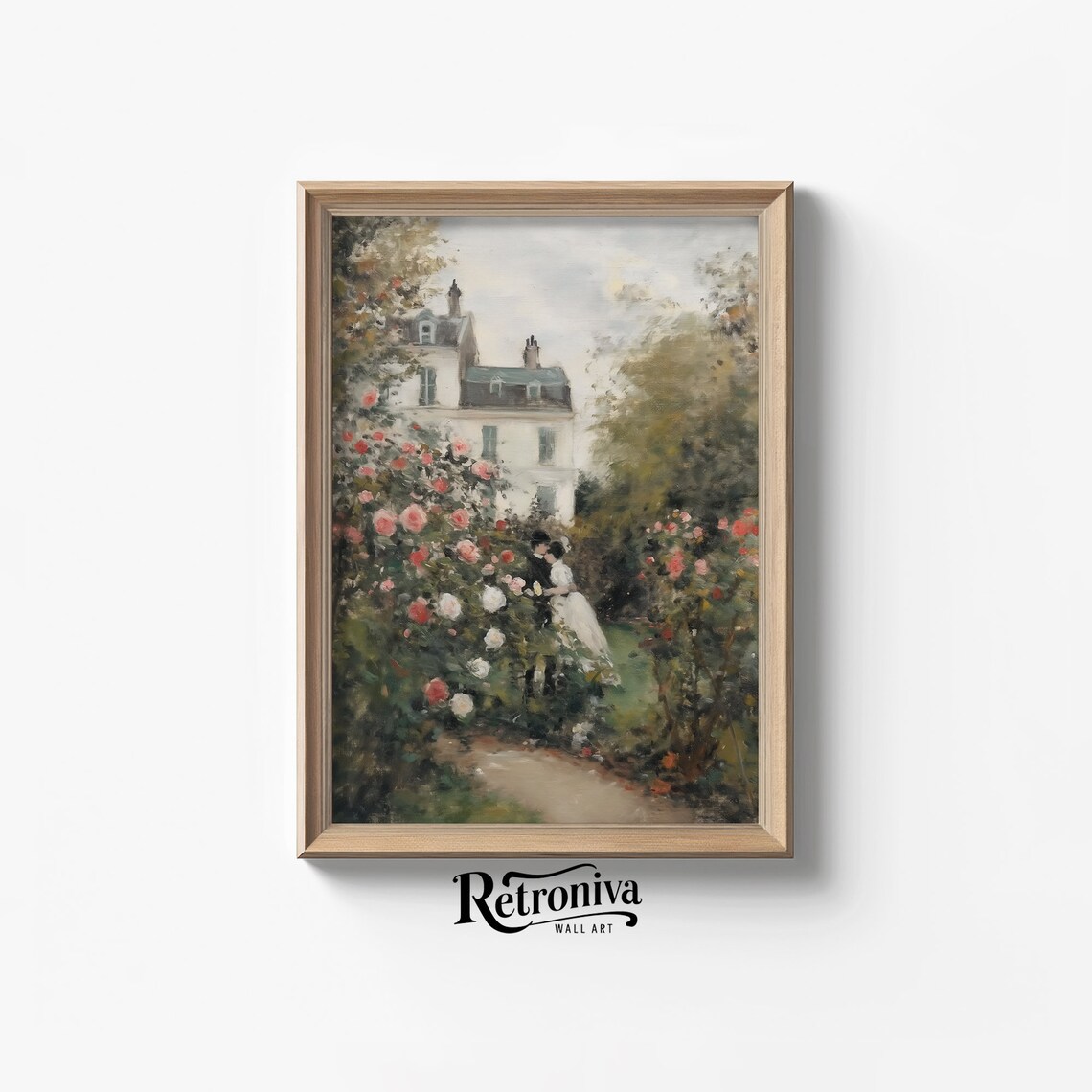 Vintage Cottage Rose Garden Oil Painting Art Print - Image 7