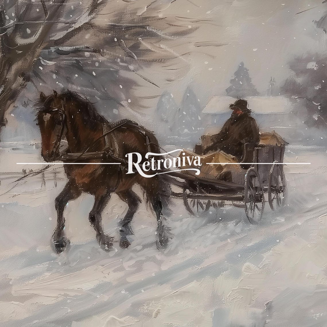 Winter Sleigh Horse Carriage Painting Winter Snowstorm Wall Art Vintage Winter Landscape Oil Painting Retroniva Art Wnt 001 - Image 7