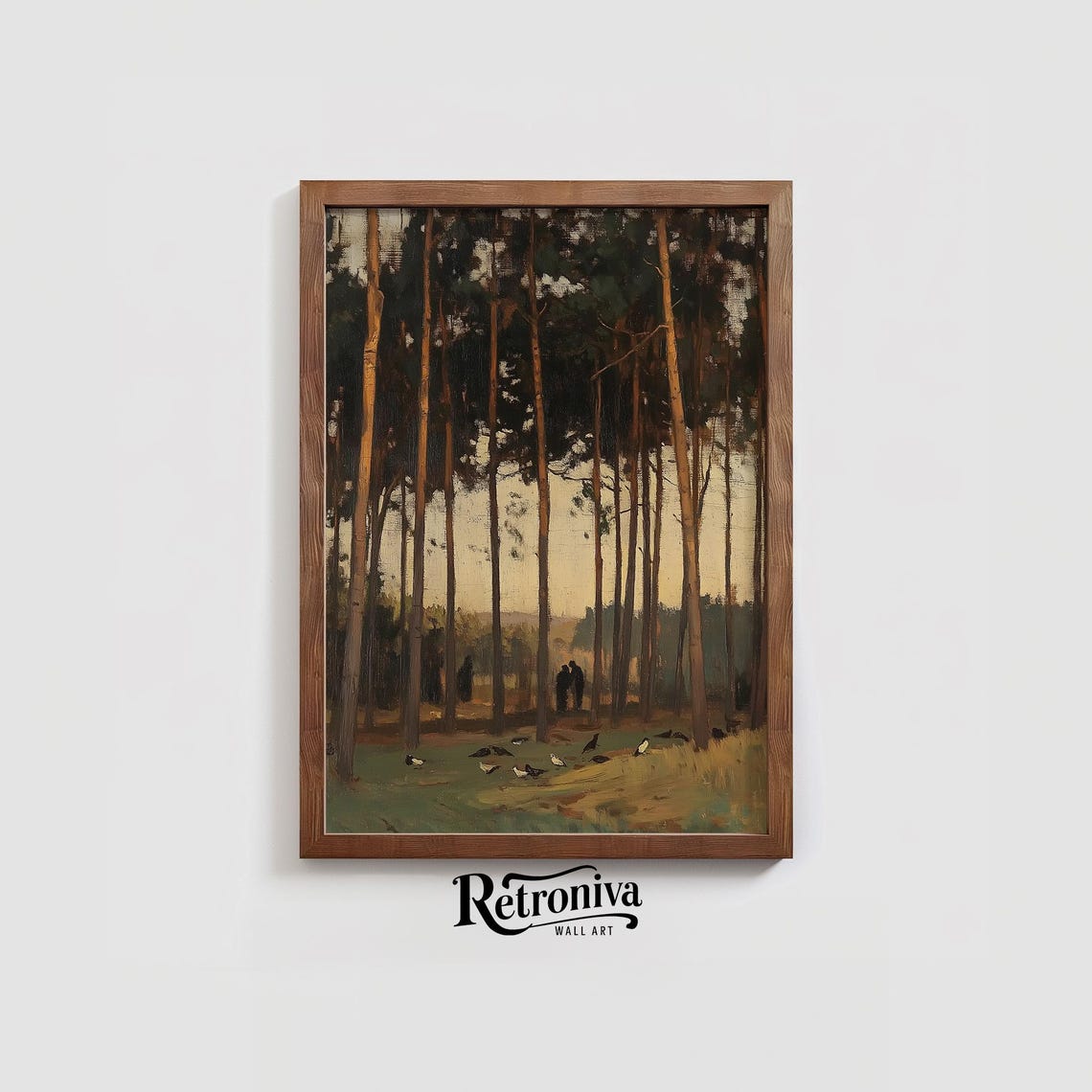 Secret Meeting In Woodland Scene Vintage Oil Painting Muted Forest Wall Decor Farmhouse Art Print Retroniva Art Lnd 002 - Image 3