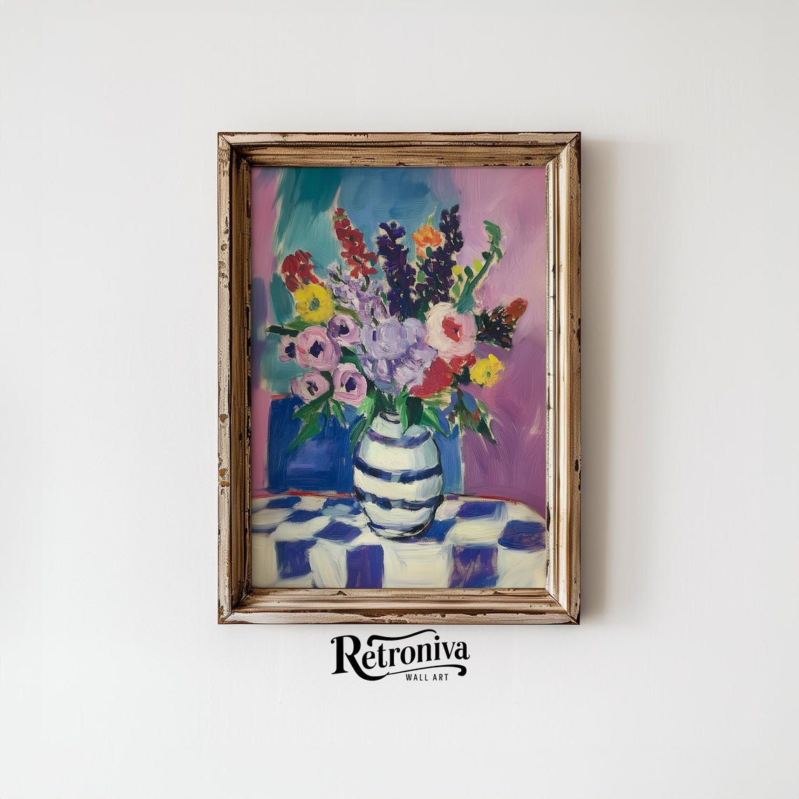 Colorful Flower Bouquet in Striped Vase Vibrant Abstract Poster - Image 4