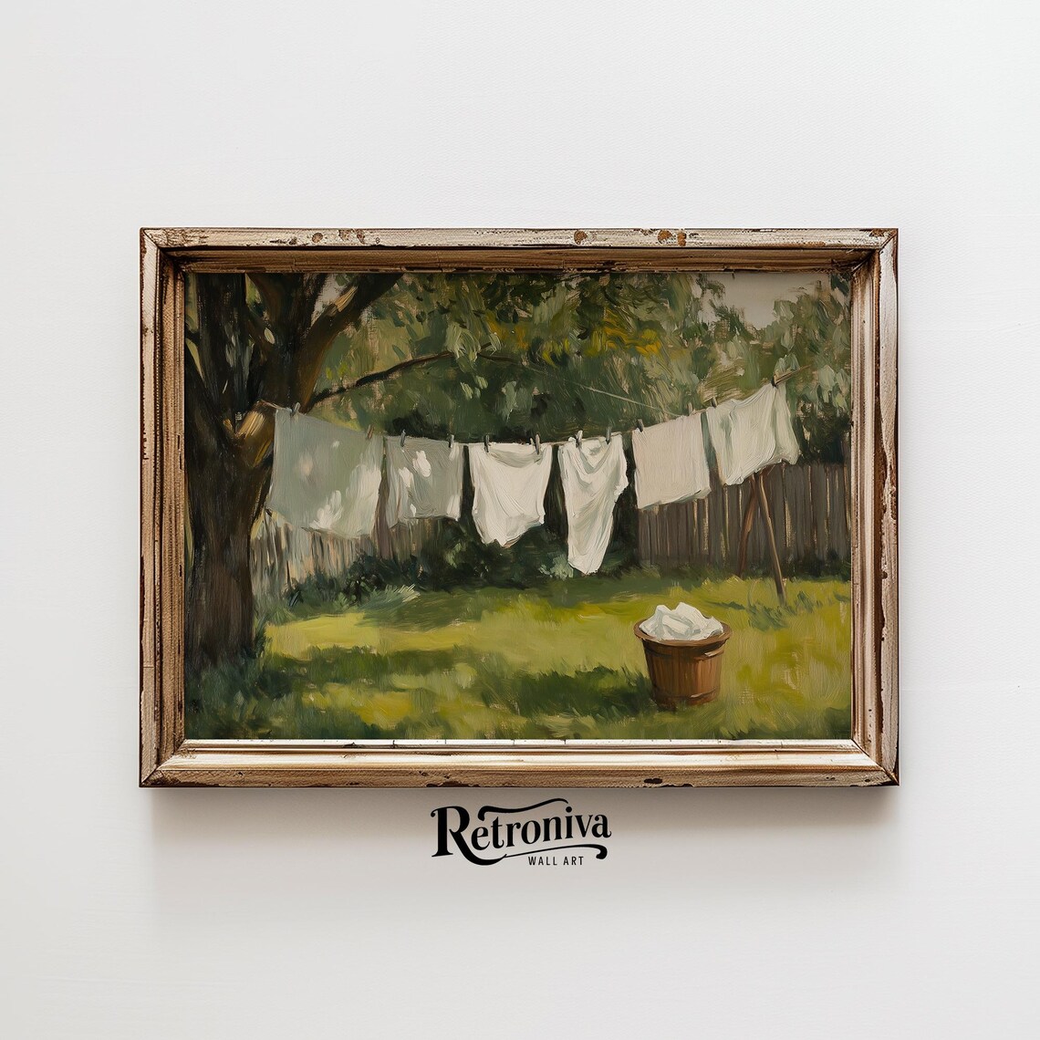 Drying Laundry Scene In The Garden, Vintage Art Print - Image 6