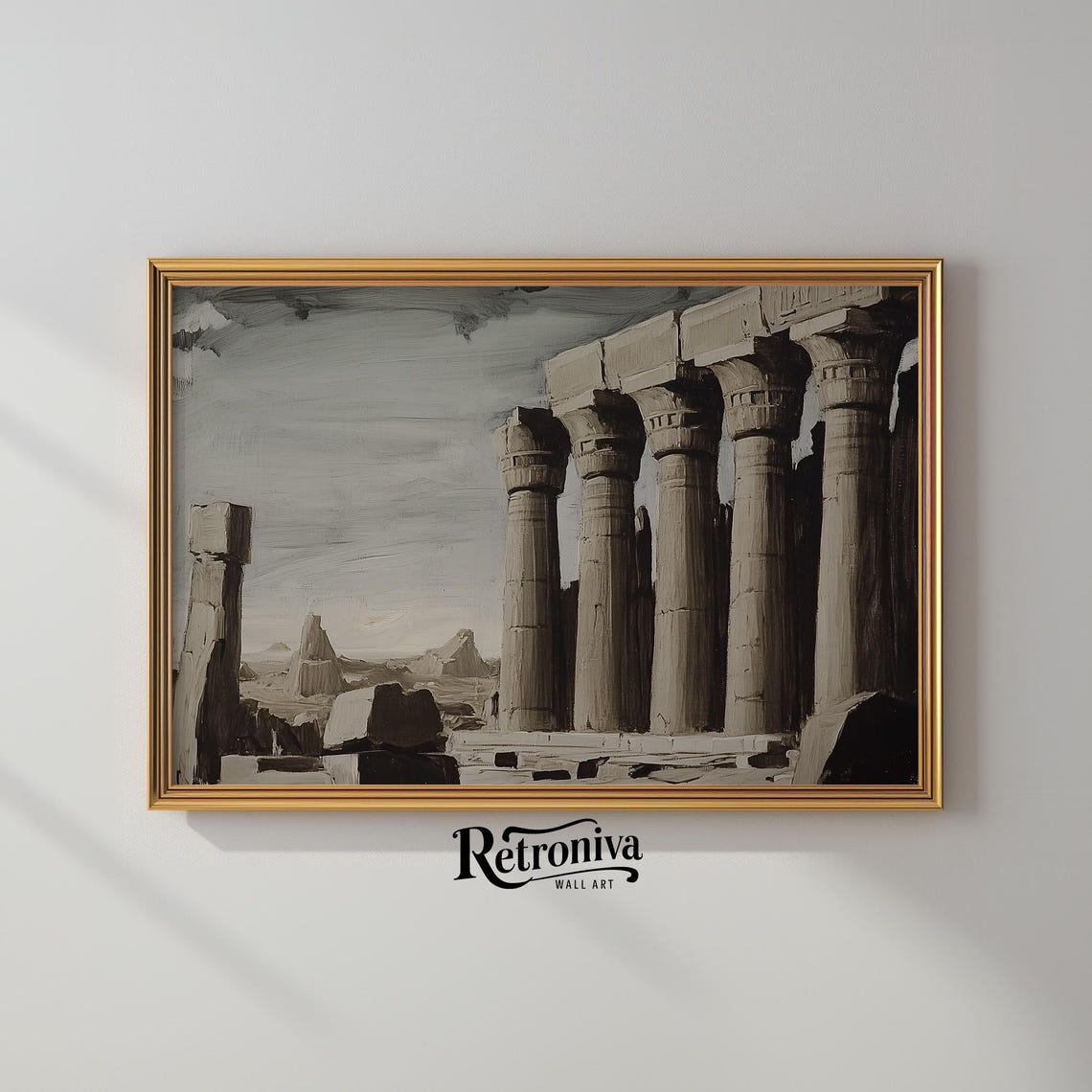 Ancient Egyptian Temple Ruins Moody Monochrome Column Landscape Poster - Image 2