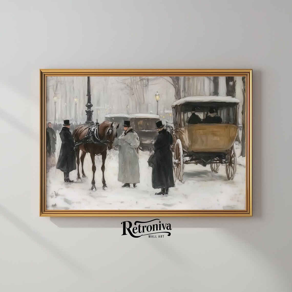 Victorian Snowy Street Horse Carriages Vintage Winter City Poster - Image 2