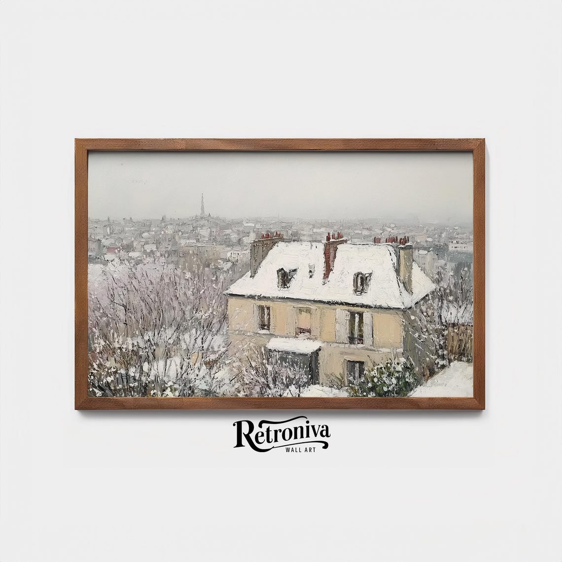 Antique Village Cityscape Vintage Winter Oil Painting Rustic Christmas Art Print Farmhouse Wall Decor Retroniva Art Wnt 023 - Image 4