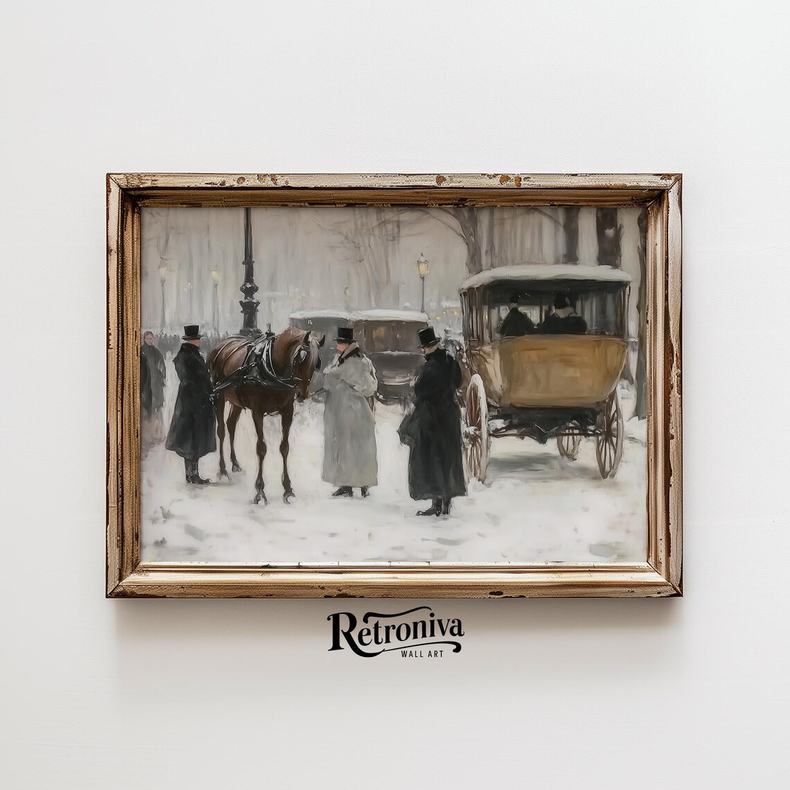 Victorian Snowy Street Horse Carriages Vintage Winter City Poster - Image 6