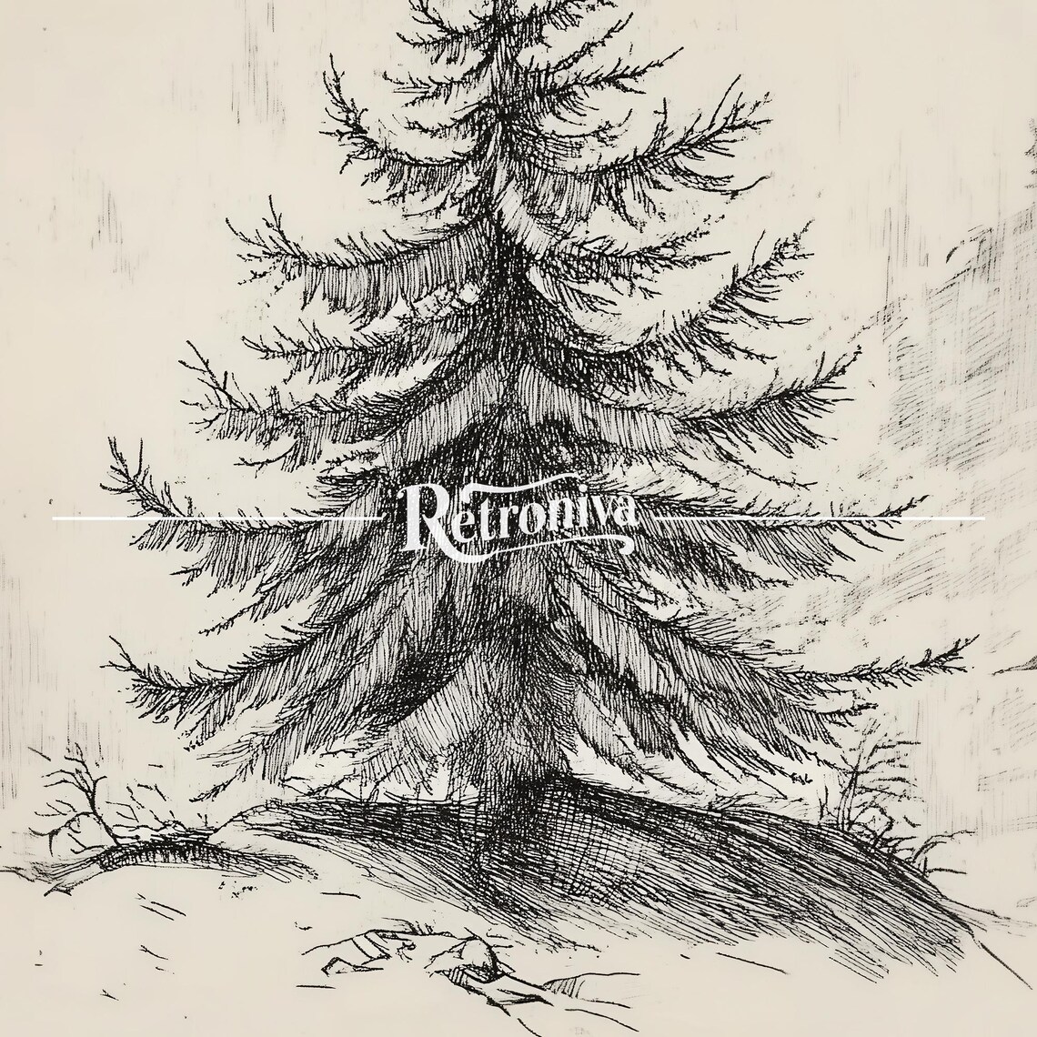 Vintage Evergreen Tree Sketch, Farmhouse Wall Decor - Image 7