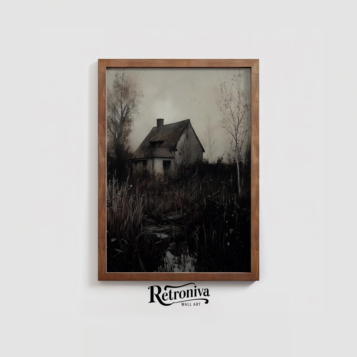 Abandoned Cottage at Night Moody Dark Countryside Painting Poster - Image 3