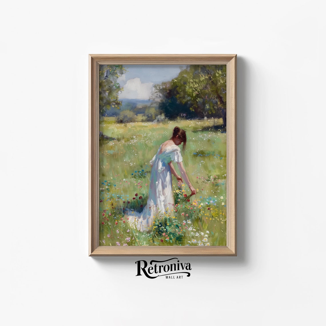 Woodland Spring Meadow Vintage Wall Art Wildflower Field Country Painting Cottagecore Oil Painting Retroniva Art Spg 010
