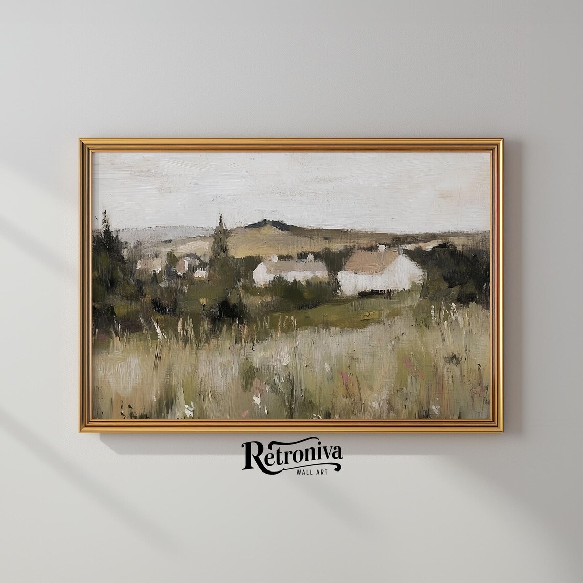 Neutral Country Farmhouse Muted Landscape Vintage Oil Painting Poster - Image 2