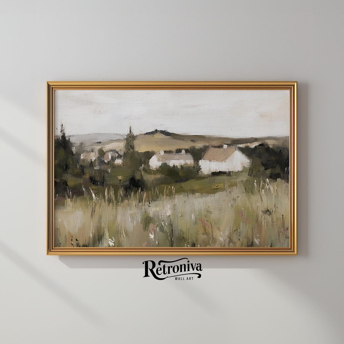Vintage Country Landscape Antique Oil Painting Rustic Farmhouse Wall Art Moody Countryside Art Print Retroniva Art Lnd 008 - Image 2