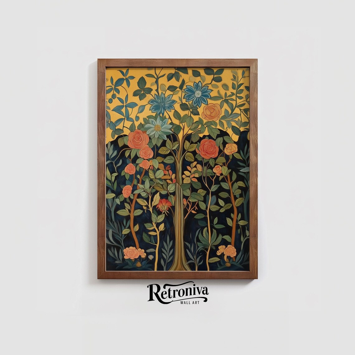 Art Nouveau Floral Pattern With Roses On Gold And Navy Poster - Image 4