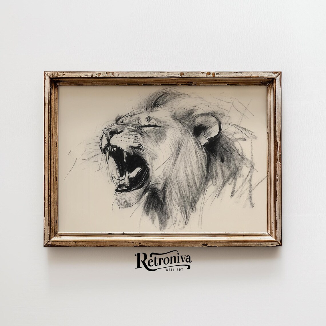 Roaring Lion Sketch Drawing, Vintage Animal Art Print - Image 4