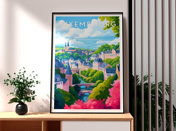 Luxembourg City Historic Old Town River Bridges Church Spires View Poster