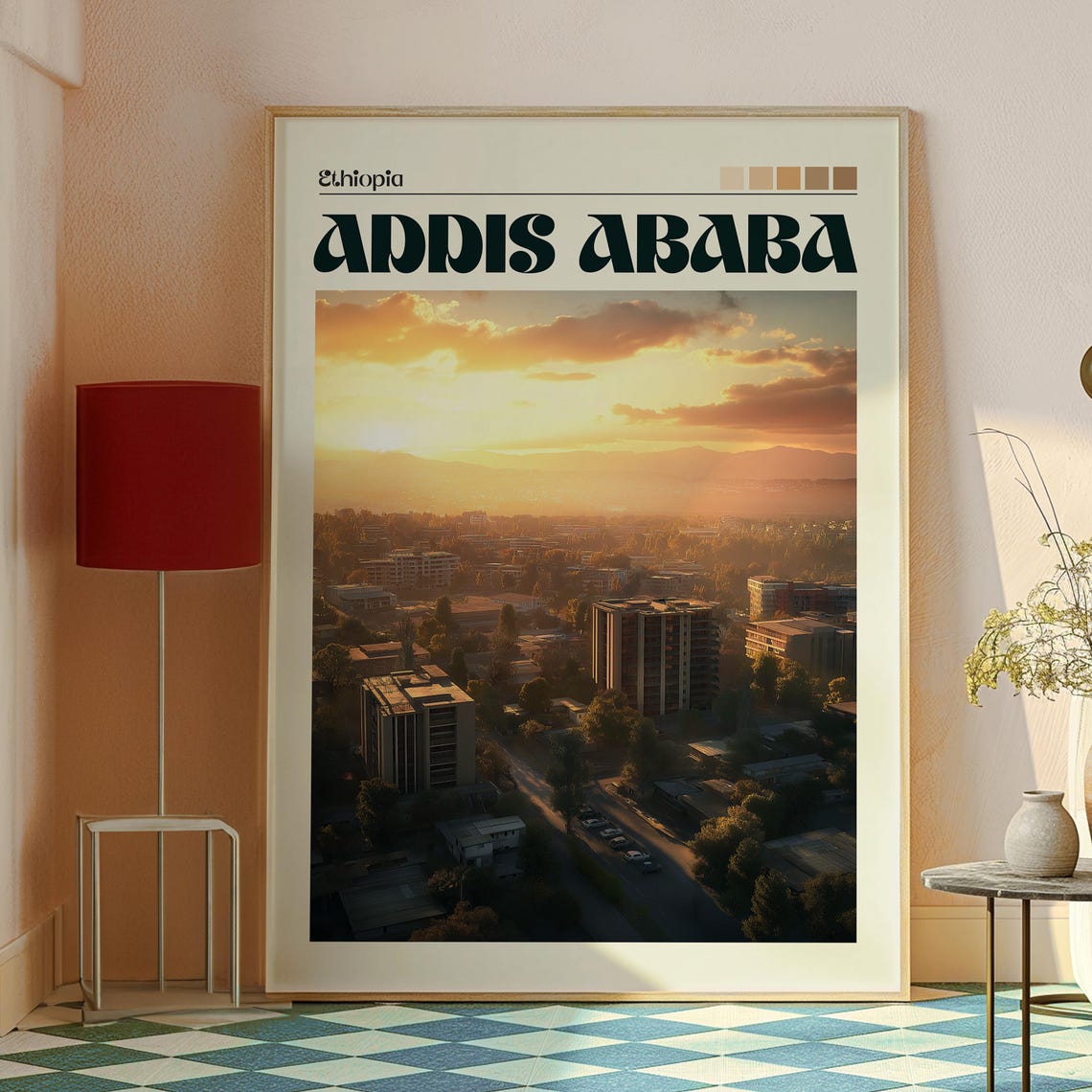 Addis Ababa Ethiopia City Sunset Panorama Retro Travel Wall Poster - Image 2