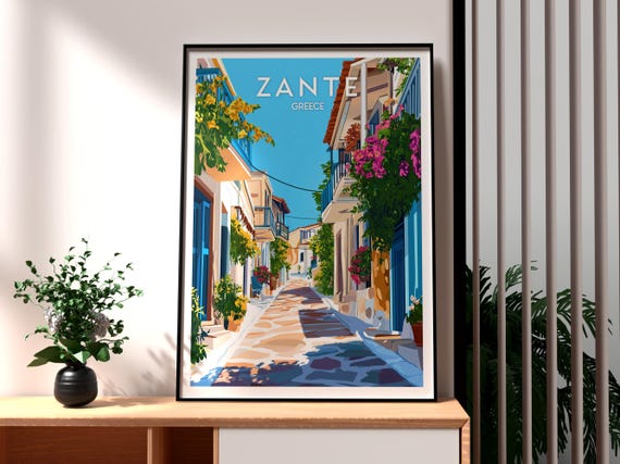 Zante Travel Poster, Greek Coastal Nightlife