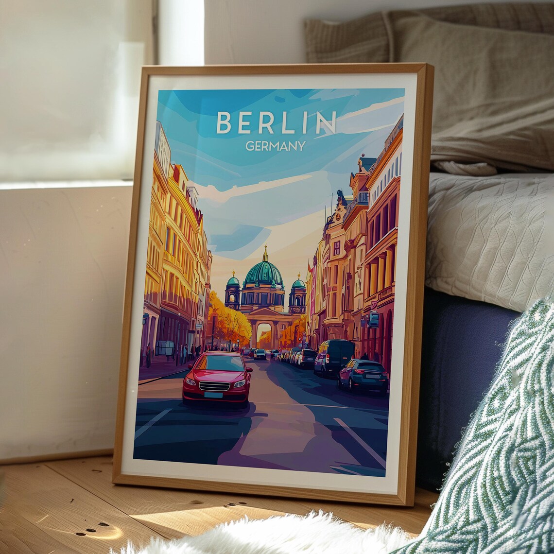 Berlin Germany Cathedral Street Golden Light Vintage Travel Poster - Image 3