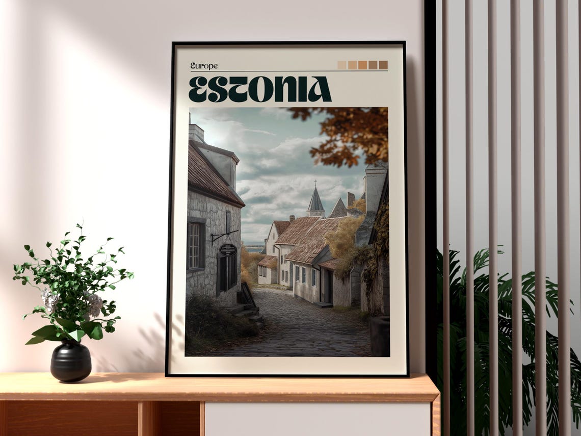 Estonia Europe Old Town Cobblestone Street Charming Travel Poster