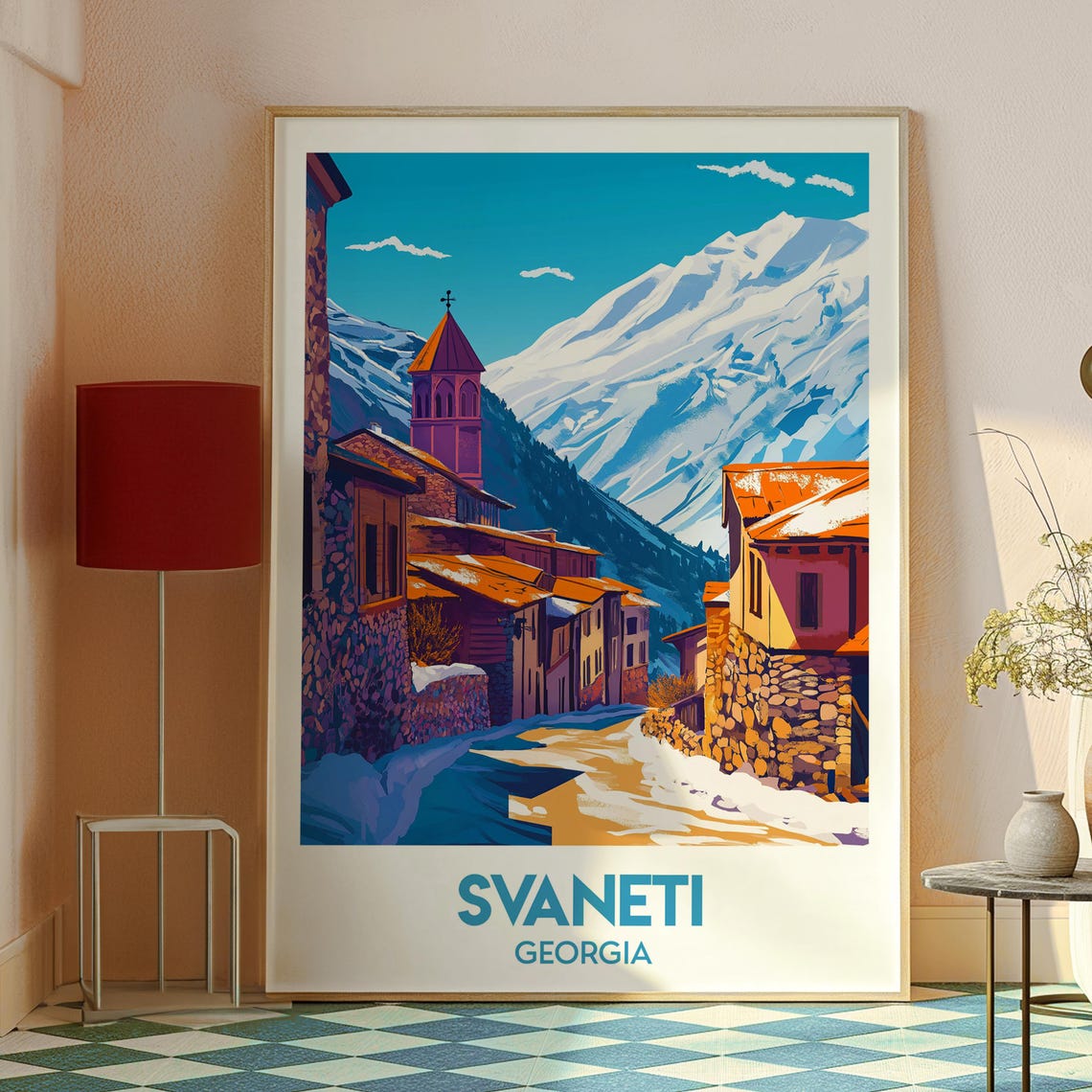 Svaneti Georgia Mountain Village Church Snow Peaks Travel Poster - Image 3