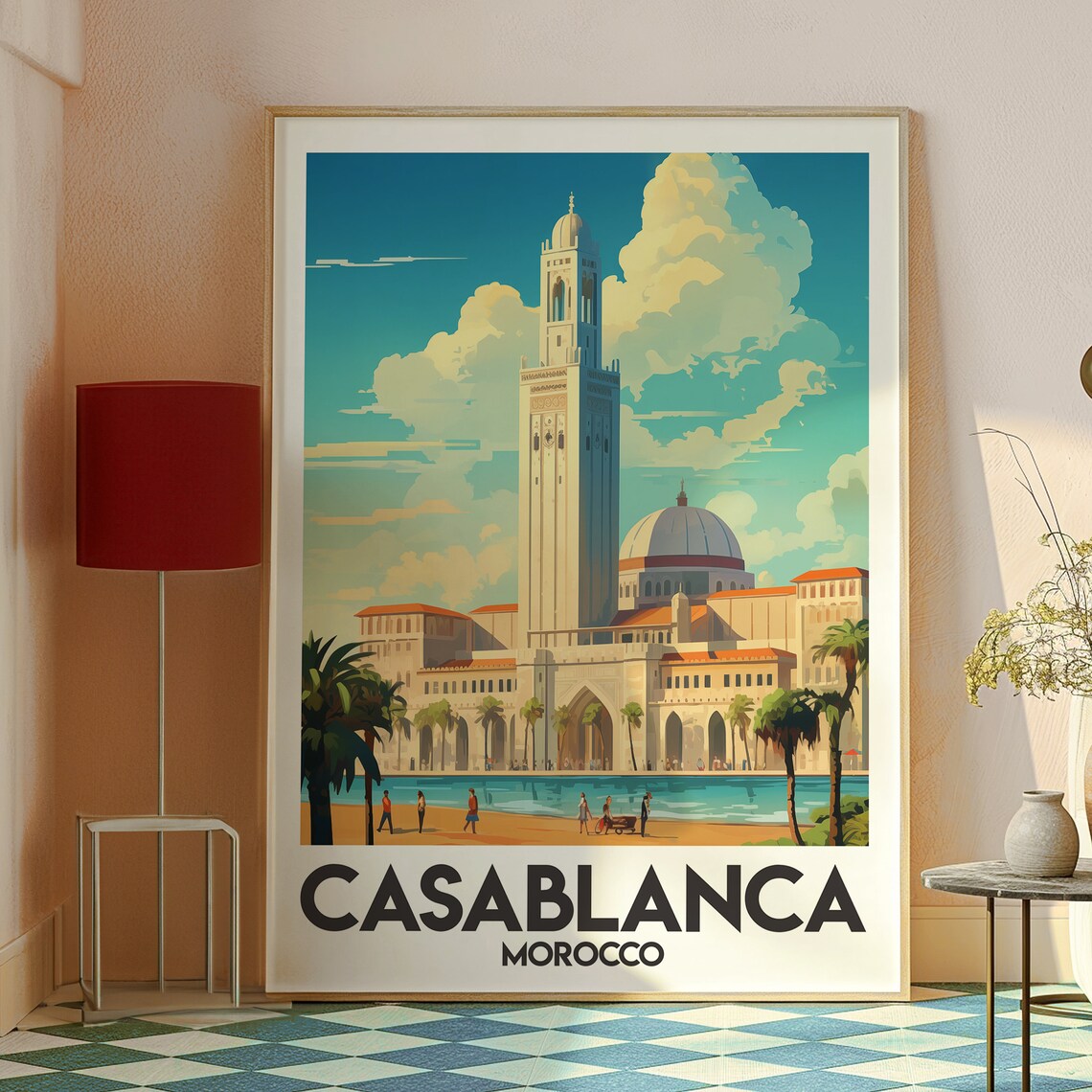 Casablanca Morocco Grand Mosque By The Sea Vintage Travel Poster - Image 2