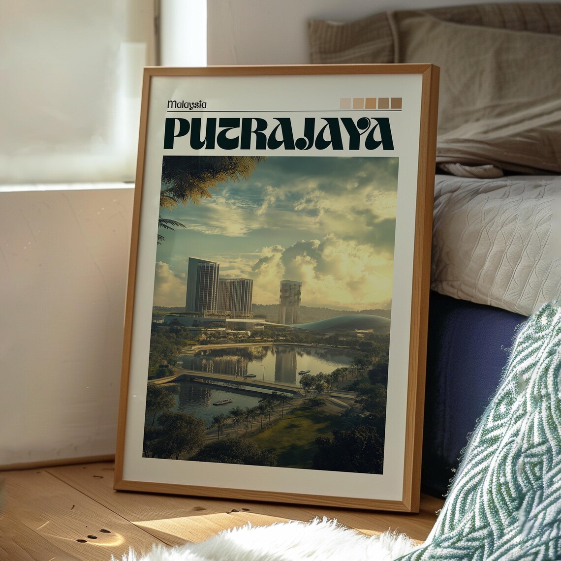 Putrajaya Malaysia Modern Skyline Lake Sunset Retro Travel Poster - Image 3